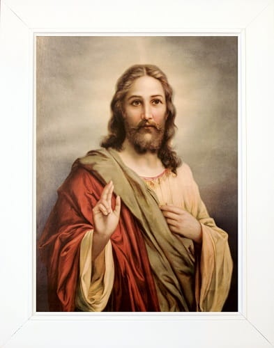 Obraz Pan Jezus błogosławiący - biała rama
